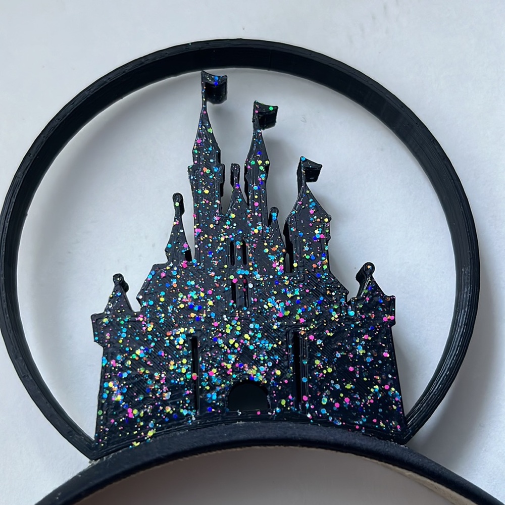 Black castle glitter mouse ears 3d printed hand painted handmade